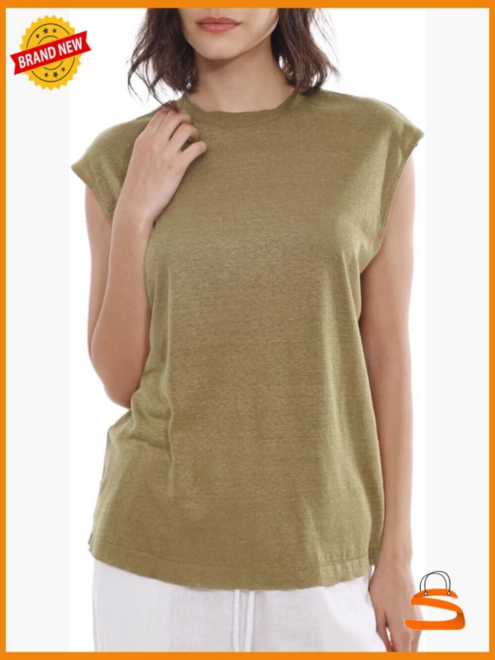 100% Linen Knit Crewneck Tee Relaxed Fit Summer Top